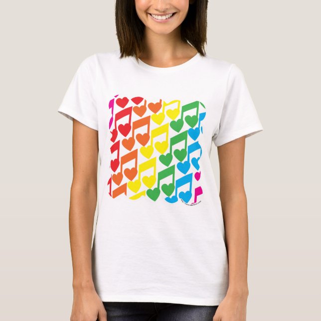 Rainbow Musical Notes Niedlich Retro Pattern T-Shirt (Vorderseite)