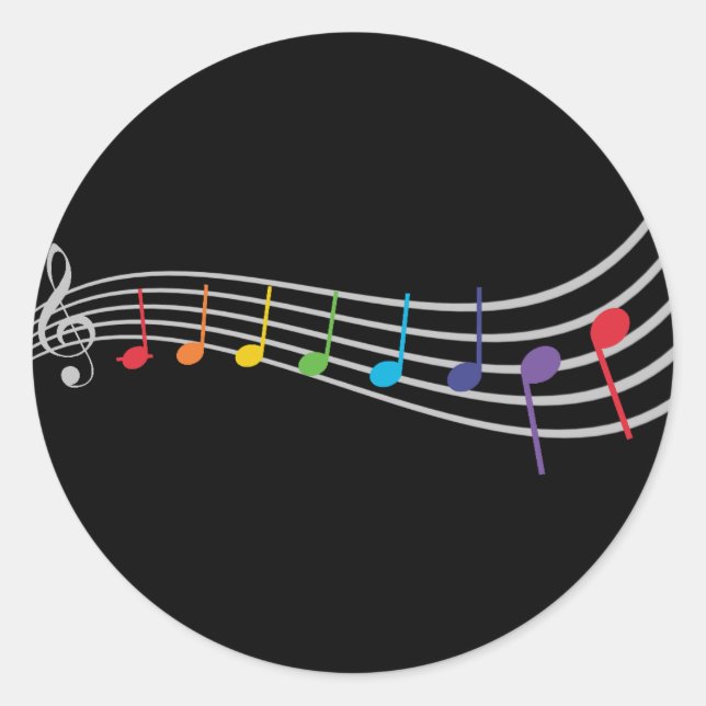 Rainbow Musiknotens Treble Clef Eleganter Silber Runder Aufkleber (Vorderseite)