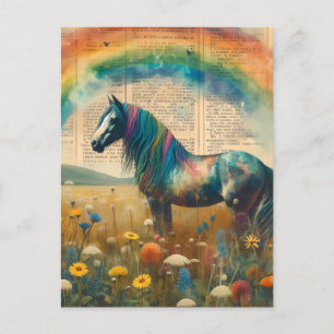 Rainbow Mustang Vintage Diktonary Page Collage Postkarte
