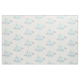 Rainbow Narwhal Kawaii Muster in Pastel Blue Stoff