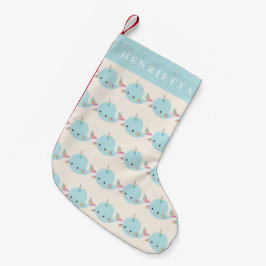Rainbow Narwhal Kawaii Muster Pastel Blauer Name Kleiner Weihnachtsstrumpf