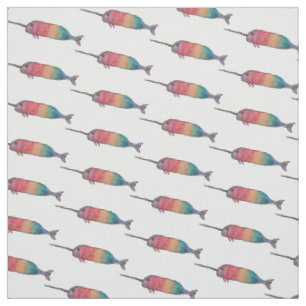 Rainbow Narwhal Muster Fabric Print Stoff