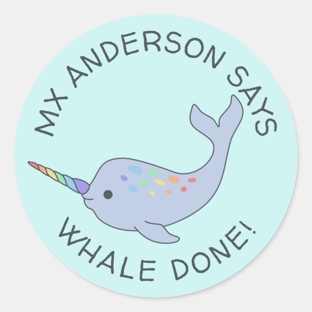 Rainbow Narwhal Whale Done Stickers (Vorderseite)