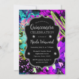 Rainbow Neon Abstrakt Glitzer Quinceanera Einladung