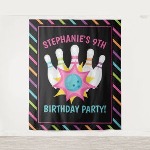Rainbow Neon Bowling Birthday Party Foto Hintergru Wandteppich