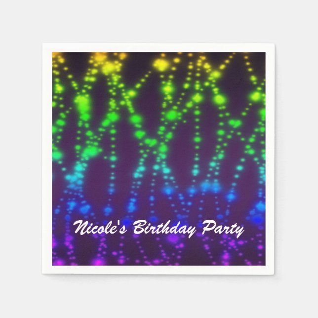 Rainbow Neon Lights Sparkle Geburtstagsparty Serviette (Vorderseite)