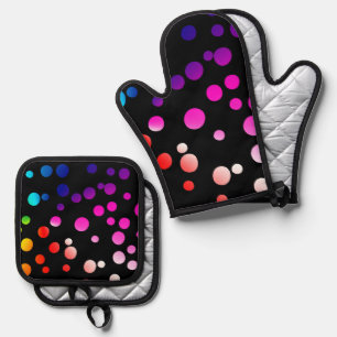 Rainbow Neon Polka Dots Ofenhandschuh & Topflappen-Set