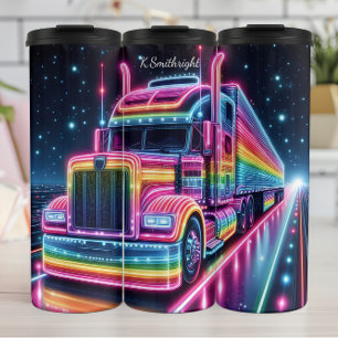Rainbow Neon Semi Truck Space Thermosbecher