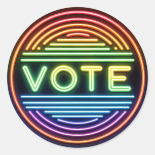 Rainbow Neon Vote Sign Runder Aufkleber