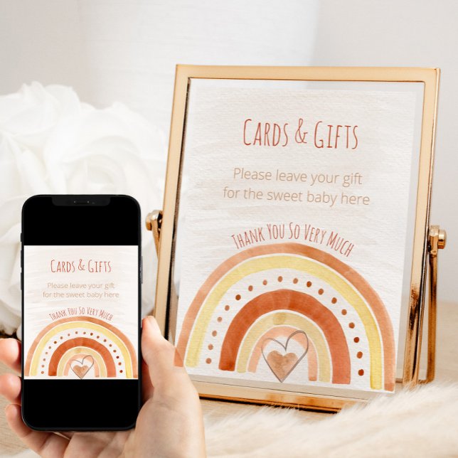 Rainbow Neutral Baby Shower Geschenk Tafelschild Poster (Neutral Rainbow baby shower cards and gifts sign)