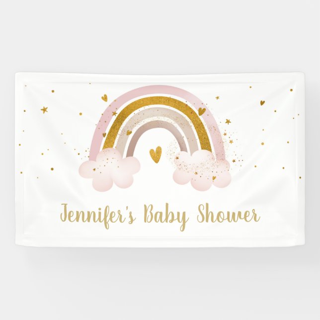 Rainbow Neutral Gold Pastel Baby Dusche Banner (Horizontal)