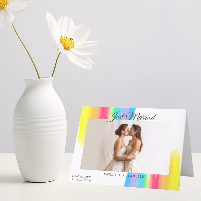 Rainbow New Foto Modern Just Married Wedding Ankündigung (Von Creator hochgeladen)