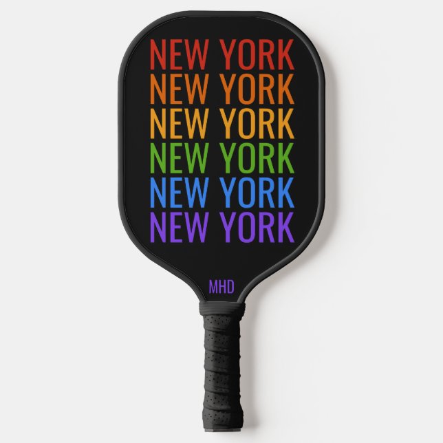 Rainbow NEW YORK Custom Monogramm Pickleball Schläger (Vorderseite)