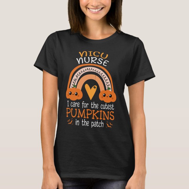 Rainbow NICU Nurse Niedliche Pumpkins in Patch Ha T-Shirt (Vorderseite)