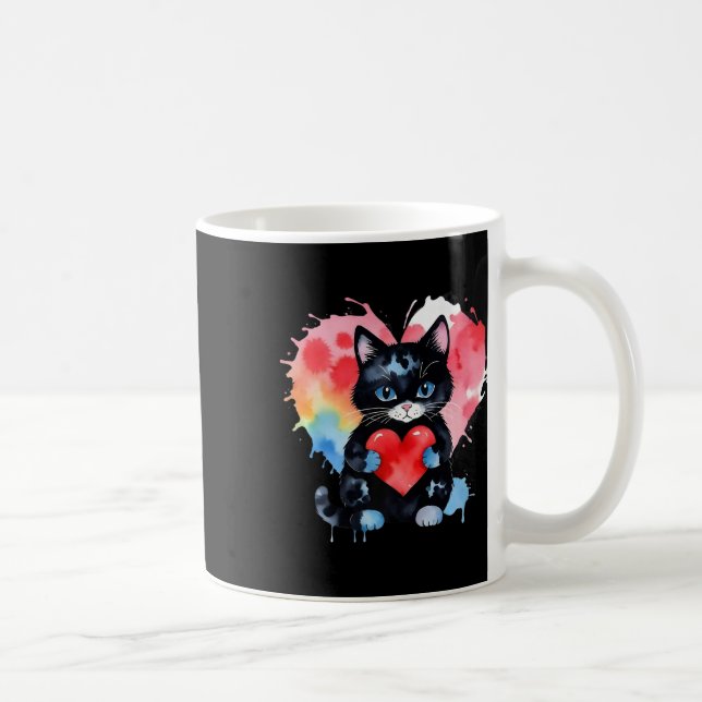 Rainbow Niedlich Cat Hugging Valentine Heart Kitty Kaffeetasse (Rechts)