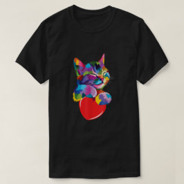 Rainbow Niedlich Cat Hugging Valentine Heart Kitty T-Shirt