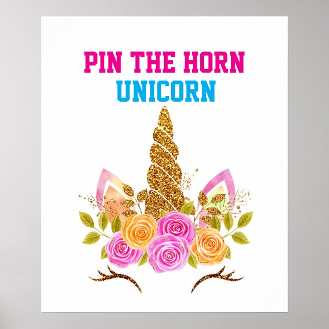 Rainbow Niedlich Fun Button am Horn von Unicorn Poster (Vorne)