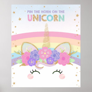 Rainbow Niedlich Fun Button am Horn von Unicorn Poster