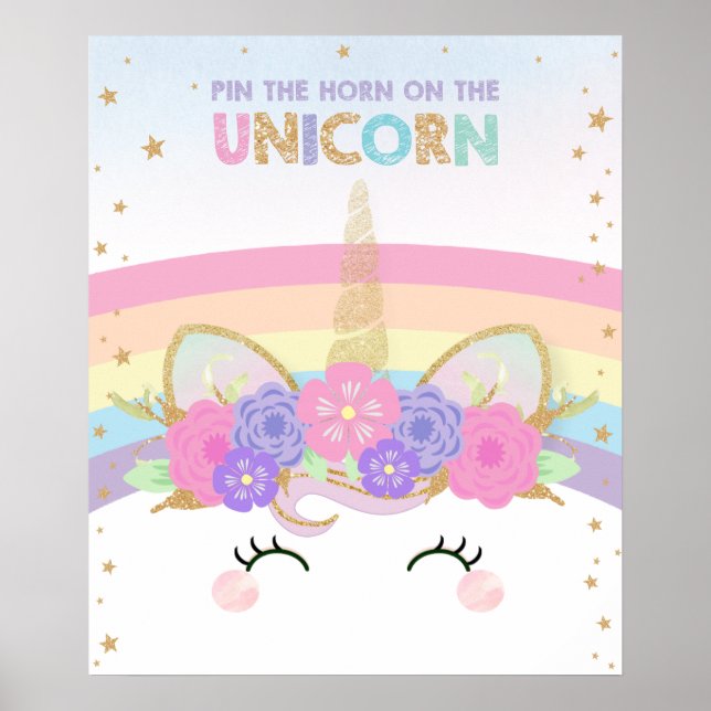 Rainbow Niedlich Fun Button am Horn von Unicorn Poster (Vorne)