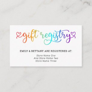 Rainbow Niedlich Hearts Gift Registry LGBT Wedding Begleitkarte