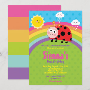 Rainbow Niedlich Ladybug 1st Birthday Party Girl Einladung