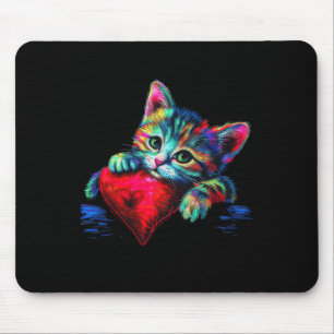 Rainbow Niedliche Katze, die Herzkätzchen umarmt, Mousepad