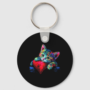 Rainbow Niedliche Katze, die Herzkätzchen umarmt, Schlüsselanhänger