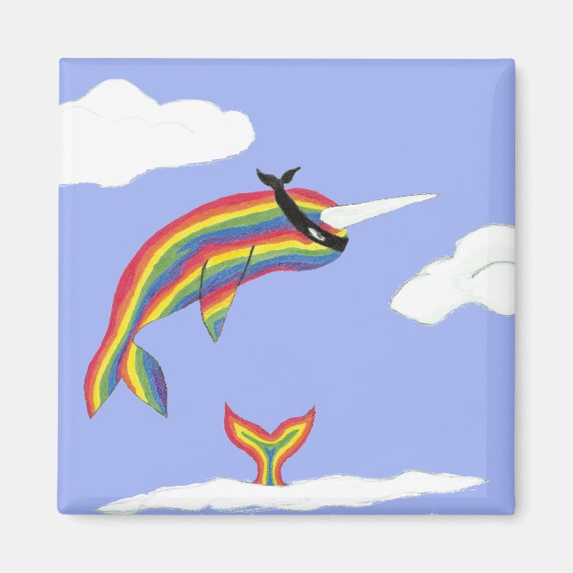 Rainbow Ninja Narwhal Magnet (Vorne)