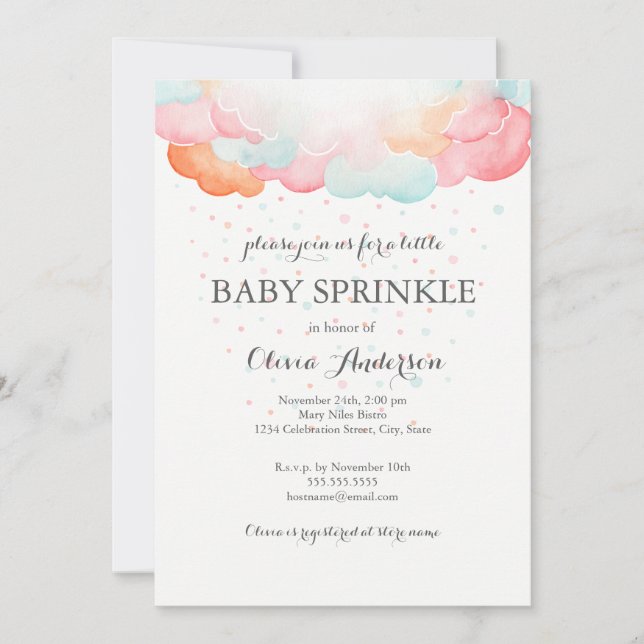 Rainbow Nuages Baby Sprinkle Invitation (Devant)