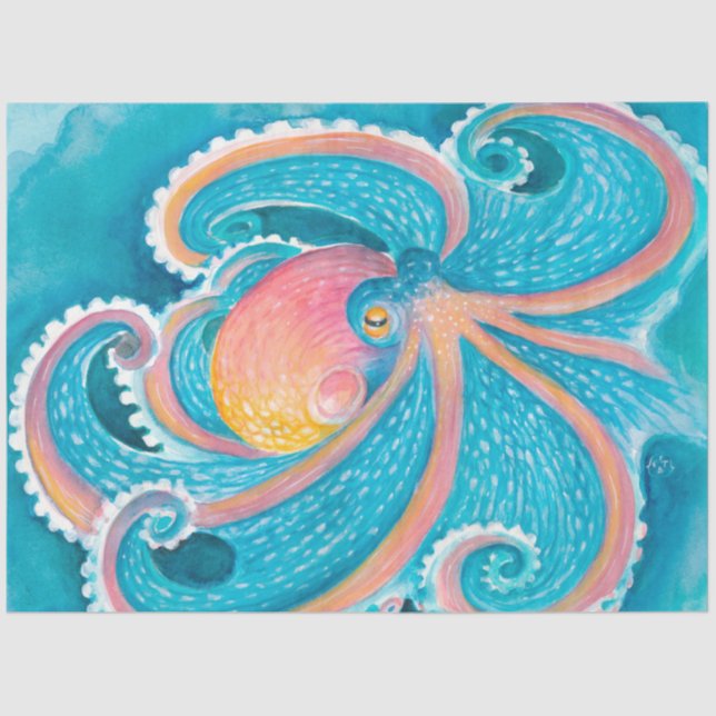 Rainbow Octopus tentacles Kraken Aquamarine Wasser Seidenpapier (Vorderseite)