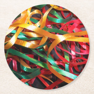 Rainbow of Christmas Ribbons Modern Runder Pappuntersetzer