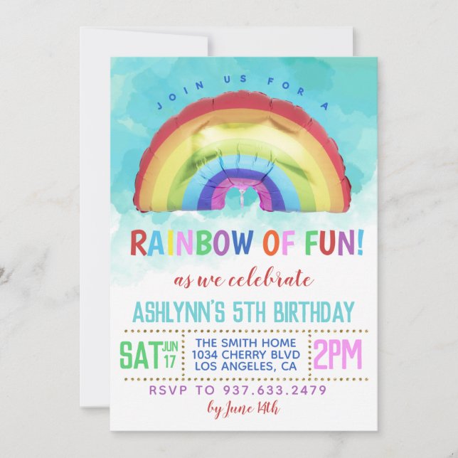 Rainbow of Fun Birthday Einladung (Vorderseite)