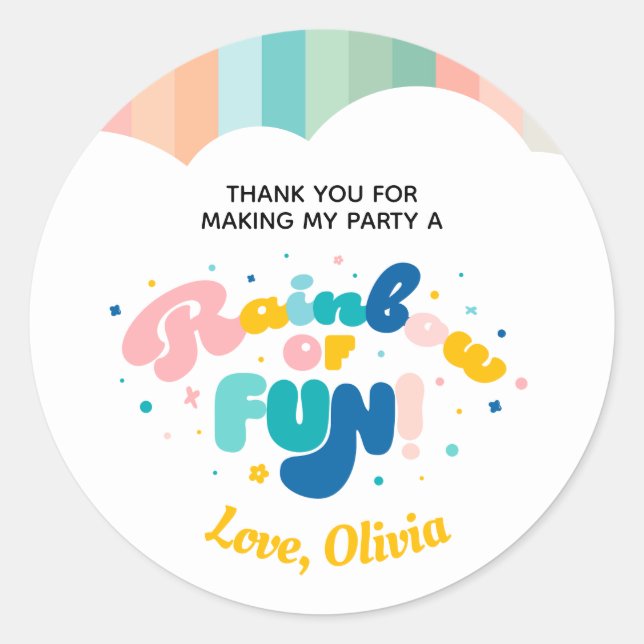 Rainbow of Fun Birthday Party Theme Sticker (Vorderseite)