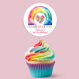 Rainbow of Fun Watercolor Geburtstagstickersticker Runder Aufkleber