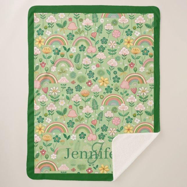 Rainbow of Irish Luck Shamrock Clover Pastel Green Sherpadecke (Vorderseite)
