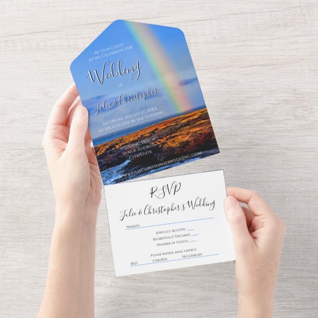 Rainbow of Liebe & Happiness, Hochzeit All In One Einladung (Abreißtisch)