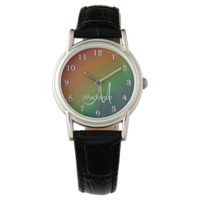 Rainbow Ombre | Abstrakte farbenfrohe Flagge Armbanduhr (Vorderseite)