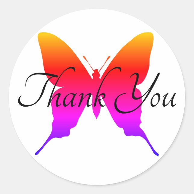 Rainbow Ombre Butterfly Danke Runder Aufkleber (Vorderseite)