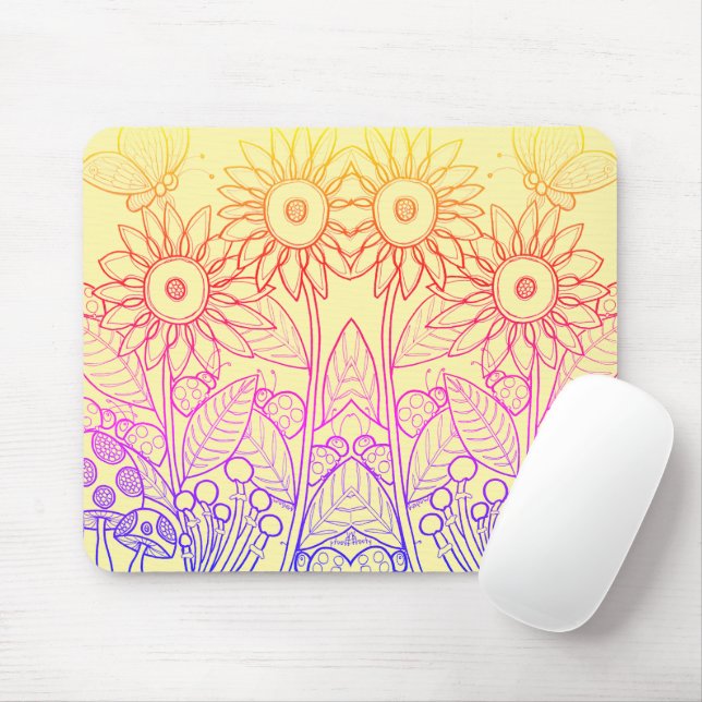 Rainbow Ombre Butterfly & Ladybugs Mousepad (Mit Mouse)