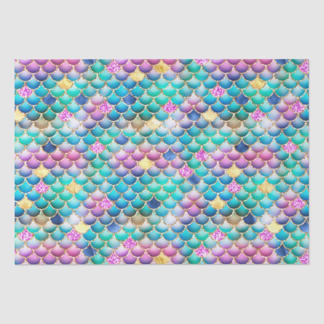 Rainbow Ombre Foil & Gold Glitzer Mermaid Scales Seidenpapier (Vorderseite)