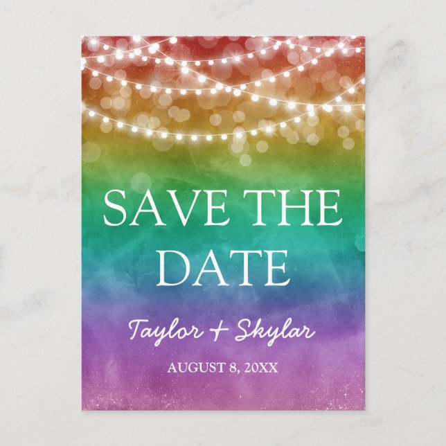 Rainbow Ombre Gay Wedding Save the Date Postkarte (Vorderseite)