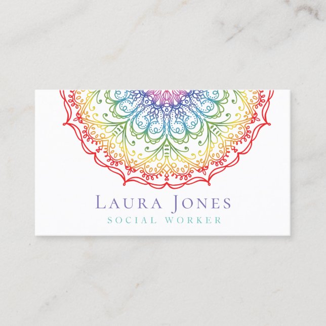 Rainbow Ombre Gradation Mandala Health Wellness Visitenkarte (Vorderseite)