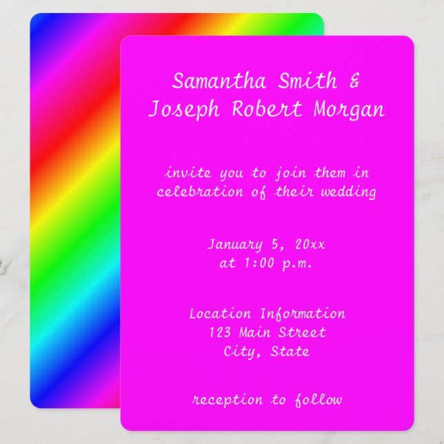 Rainbow Ombre Magenta Wedding Einladung (Vorne/Hinten)