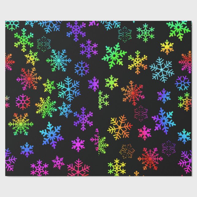 Rainbow Ombre Swirling Schneeflocken Geschenkpapier (Saum)