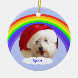 Rainbow on Blue Dog Memorial Christmas Ornament