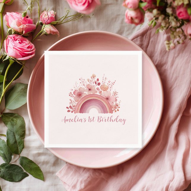 Rainbow Onederful 1st Birthday Party Napkin Serviette (Von Creator hochgeladen)