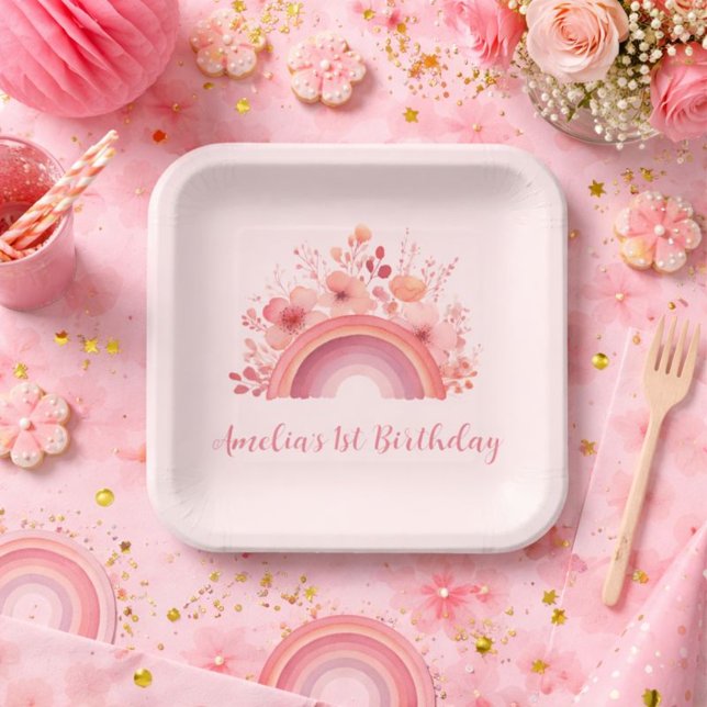 Rainbow Onederful 1st Birthday Party  Pappteller (Von Creator hochgeladen)