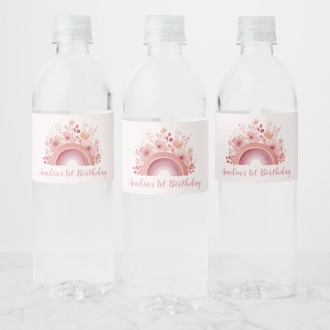 Rainbow Onederful 1st Birthday Water Bottle Label (Flaschen)