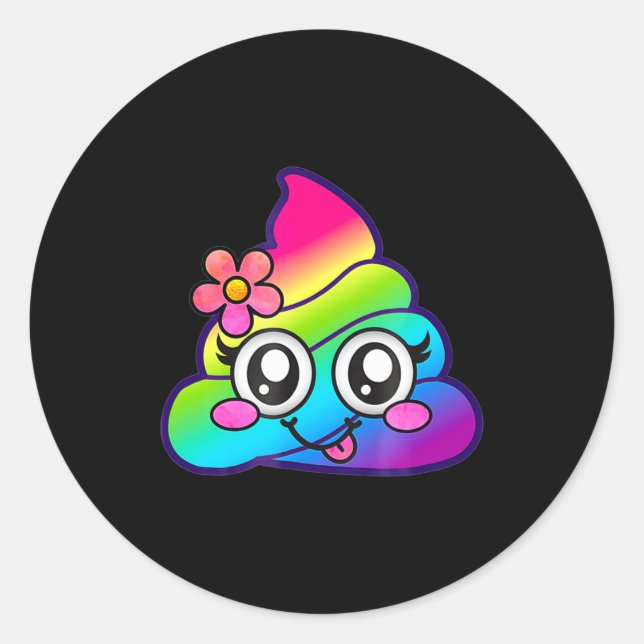 Rainbow Op Emoji Cute Unicorn O Flower Silly  Runder Aufkleber (Vorderseite)