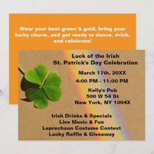 Rainbow Orange & Green Clover Drink Irish Einladung